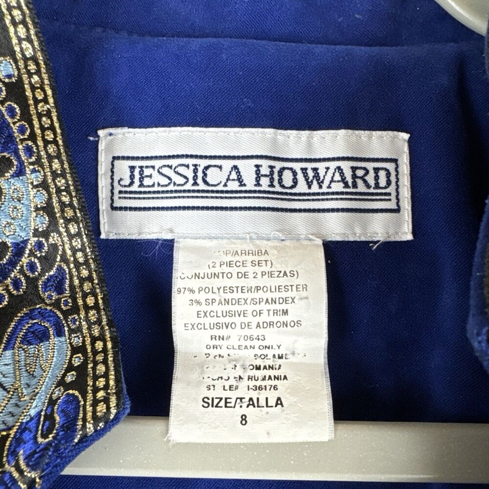 Vintage Jessica Howard Velvet Blazer Womens 8 Blue Gold Ribbon Trim Regal (1043) - Picture 2 of 12